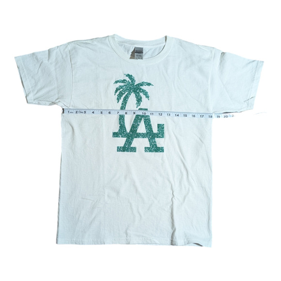 LA Palm Trees Glitter Graphic Tee Shirt Size L Pre Owned - Picture 3 of 5